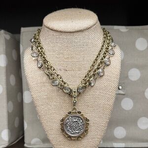 Elegant Brass and Silver Pendant Necklace